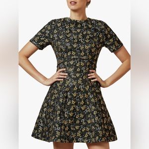 Ted Baker | Gold Floral Print Mini Dress